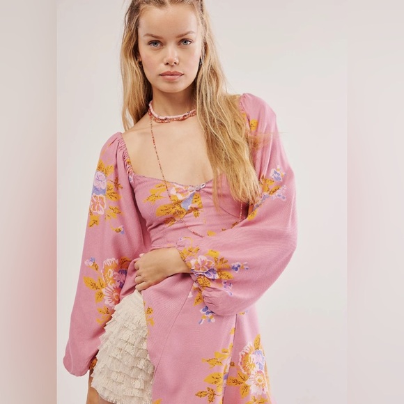 Free people Francesca mini dress poplin boho cottagecore fairy large sweetheart - Picture 4 of 10